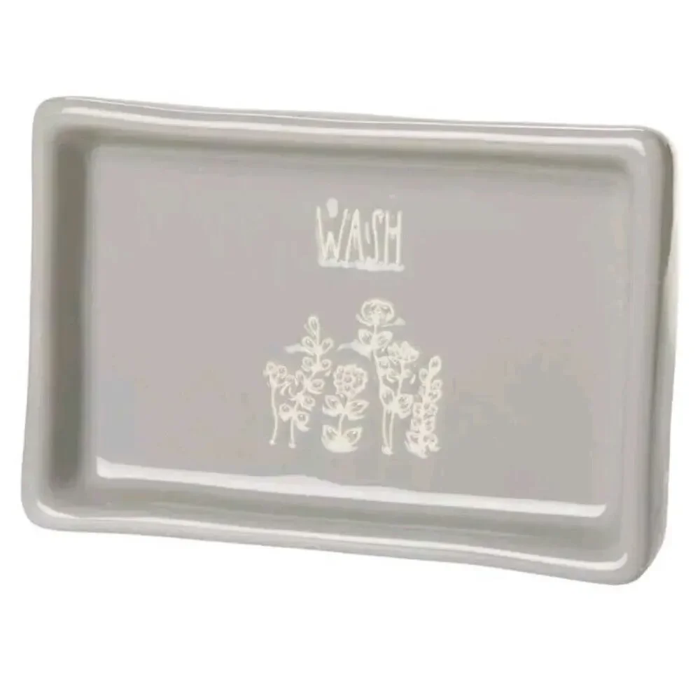 Rae Dunn Soap Dish Wash Gray Floral Wildflowers Flower Ceramic New Embossed